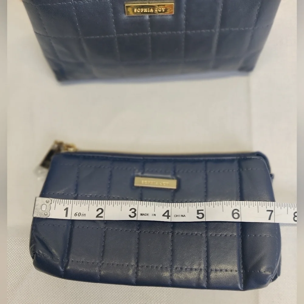 Two New Sophia Joy Makeup Bags Soft Quilted Navy Blue Faux Leather Zippers 4x7 - Picture 9 of 12
